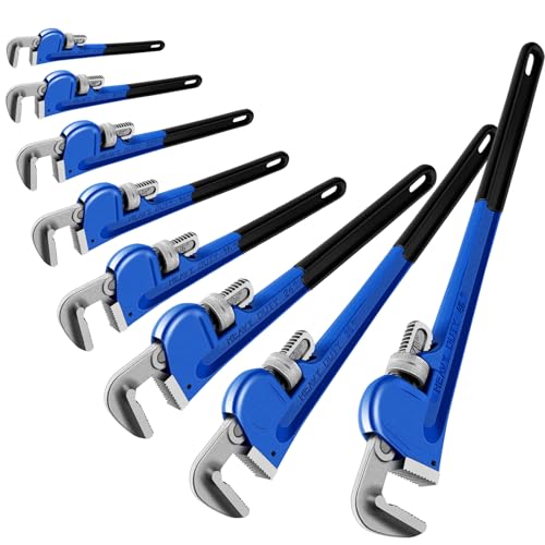 Gisafai 8 10 12 14 18 24 38 48 Straight Heavy Duty Pipe Wrench Set Plumber Adjustable Water Alloy Steel Grip Plumbers Wrench Plumbing Tools Blue