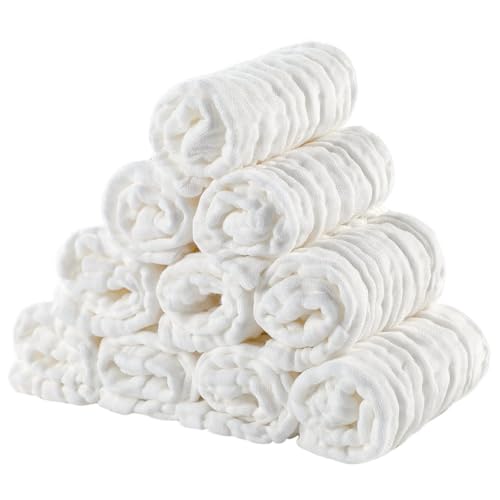 EXTSUD Baby Waschlappen, 10er Musselin Spucktücher Baby 25x25cm Mulltücher Baumwolle Moltontücher Handtücher Weiche Gesichtstücher Neugeborene Baby Wipes(Weiß)