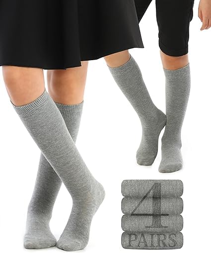 Image of WKLOUYHE Kid's Knee High Cotton Socks for Girls Boys and Toddlers, Solid Color Long School Uniform Socks Pack Of 04