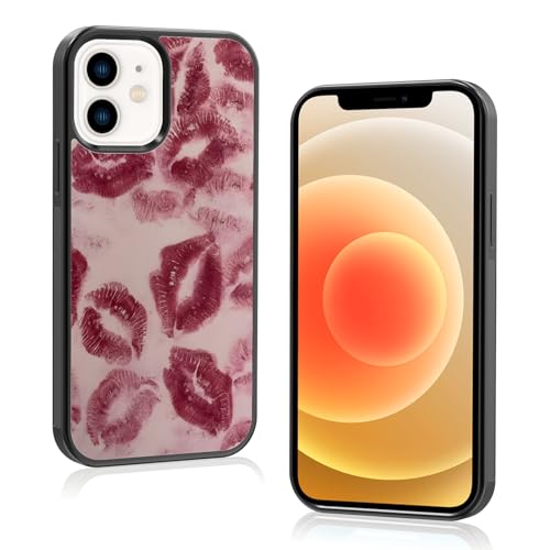 Axulimin Trendy Passionate Kiss Marks Lip Print Phone Case for iPhone 12 & 12 Pro (6.1") Case for Women Teen Girls (Red A)