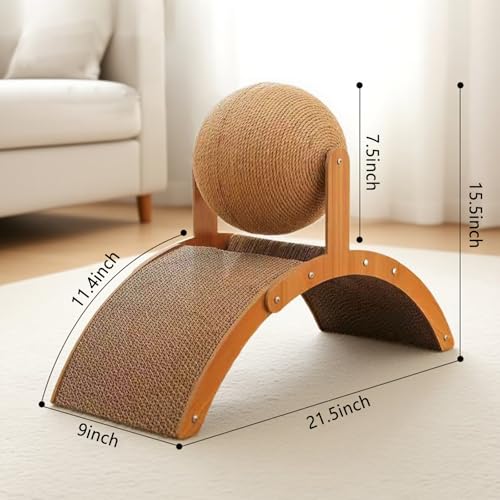 Rascador para gatos de madera con bola giratoria para interiores miniatura 2