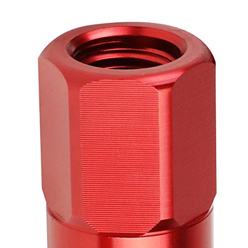 Image of J2 Engineering LN-T7-017-125-RD Red 20Pcs M12 x 1.25 7075-T6 Aluminum 90mm Spiked End Lug Nut w /Socket Adapter