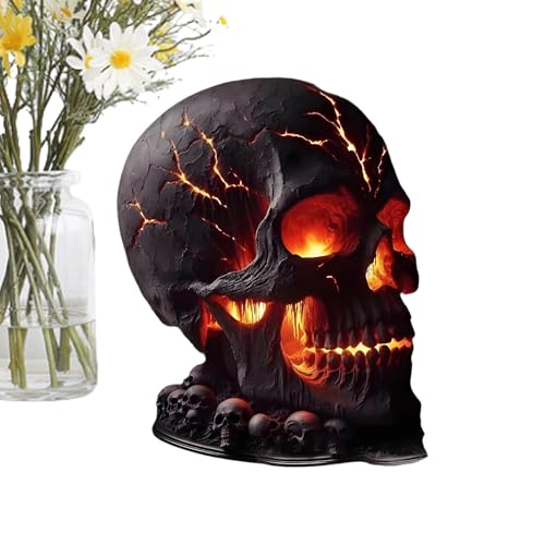 Lampe en Forme de Crâne - Lampe de Bureau avec Crâne Flamme Décoration Halloween,Décorations de Soirée Gothique pour Cheminée, Salon, Chambre, Cuisine,...