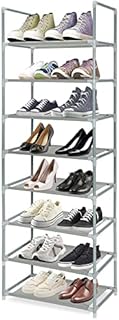 Yitriden 8 Tier Shoe Rack, Versatile Space Saving Shoe Tower Shelf, Home Tall Metal Storage Organiser Stand for Narrow Space, Entryway, 44 x 28 x 144 cm (Grey)
