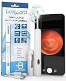 Otoscopio Limpiador de Oídos con Cámara 3,6mm 1920p WiFi Endoscopio de Oídos - UdiGuard Limpieza Cera Oídos Digital 6 Luces LED Adultos Niños Mascotas - Compatible con iPhone iPad y Android Blanco