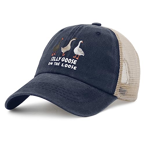 Image of Funny Goose Hat Silly Goose On The Loose Trucker Hat Women Vintage Mesh Cap for Summer