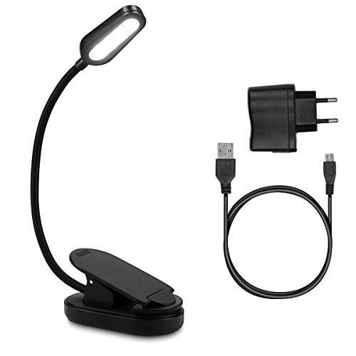 Preisvergleich Produktbild Navaris LED Leselampe Buch Klemmleuchte - wiederaufladbar dimmbar inkl. USB Kabel Netzteil - Klemmlampe Leuchte für Bücher Schreibtisch Bett Schwarz