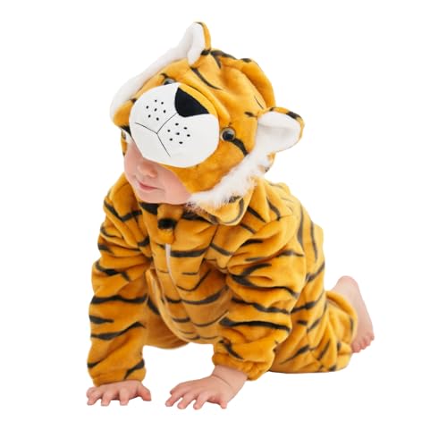 Image of LONULAIN Unisex Baby Animal Costume Pajamas, Infant Flannel Hooded Halloween Romper Cosplay Costume/Homewear/Sleepwear (Tiger,18-24 Months)