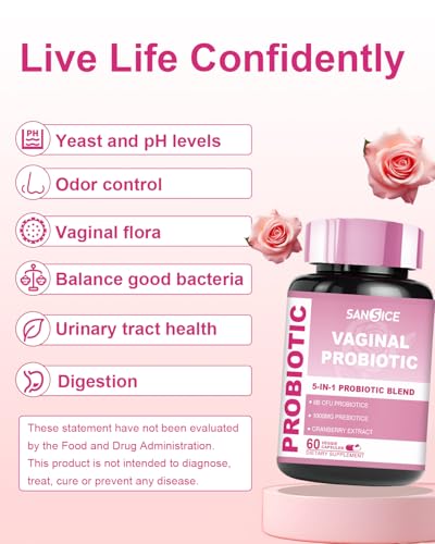 Image of Vaginal Probiotics Supplement for Women, 70mg Female V-Probiotic Blend(6B CFU), Lactobacillus with Prebiotic & Cranberry Extract for Vaginal Odor, pH Balance, Organic Prebiotic Supplement(60 Capsules)