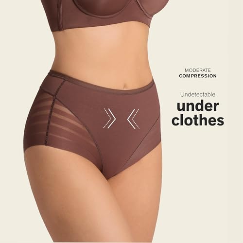 Image of Leonisa High Waisted Invisible Tummy Control Shapewear for Women - Stripe Lace Ladies Underwear Panties