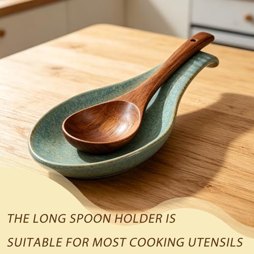 Ceramic Spoon Rest for Kitchens – Green Utensil Holder, Retro Kitchen Accessories & Cooking Tool Organizer - Image 6