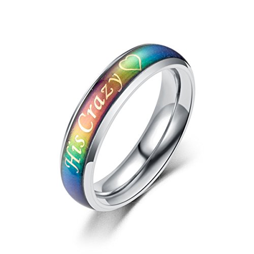 KAIYUFU Jewelers His Crazy Her Weirdo Stainless Steel Temperature Color-Changing Moods Ring for Couple Engagement Wedding Band Women Size US 9 Silver