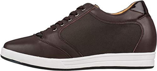 TOTO Men's Invisible Height Increasing Elevator Shoes - Dark Brown Leather/Mesh Lace-up Casual Fashion Sneakers - 3.2 Inches Taller - A53271 - Size 7.5 D(M) US3