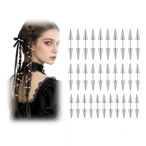 30Pcs Hair Clips Accessories for Goth Gothic Punk Stainless Steel Spiked Hair Clips Emo Grunge Alternative Accessories 3 Sizes Silver Y2K Hair Clip for Women Men Punk Style Hair Jewelry