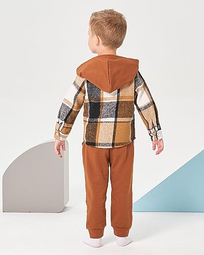 Image of Renotemy Toddler Baby Boy Clothes Winter Hoodie Flannel Boys Outfits 12M-4T | Toddler Boys Outfits,Fall Winter Long Sleeve Hoodie Sweatshirt Clothes Set,Infant Boys Flannel Plaid Top Ripped Pants Set