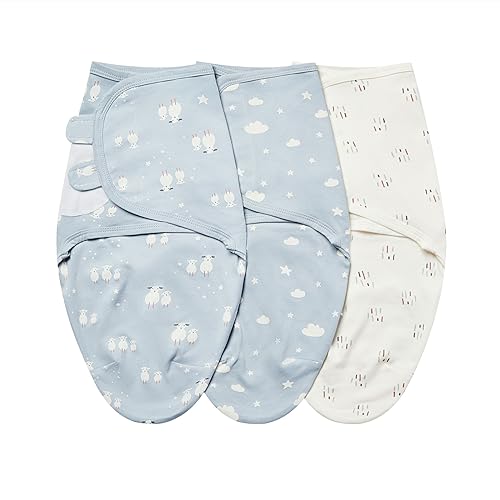 insular Baby Swaddle Wrap, Swaddle Blanket for Newborn and Infant, Adjustable Swaddling Set for Boy and Girl, Soft Cotton Baby Sleep Sack 3 Pack, Sheep, Small(0-3 Month)