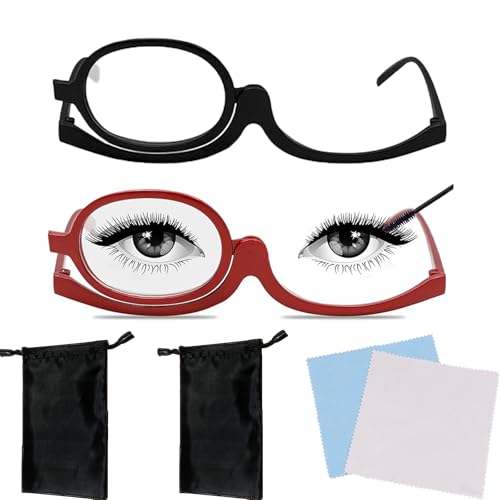 2 Pcs Makeup Glasses Flip Up Lens UK Only, Magnifying Makeup Glasses, Make Up Glasses, Single Lens Eye Makeup Glasses, Make Up Glasses Flip 2.50/3.50, Essential Makeup Tool for Women's Makeup Glasses