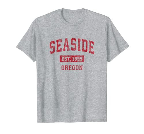 Seaside Oregon OR Vintage Deportes Diseño Rojo Camiseta