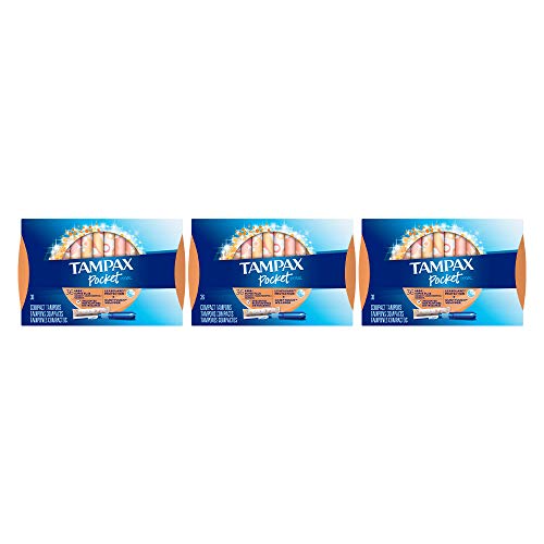 Tampax Pocket Pearl Tampons with Plastic Applicator, Super Plus Absorbency, Unscented, 36 Count - Pack of 3 (108 Count Total) (Packaging May Vary)