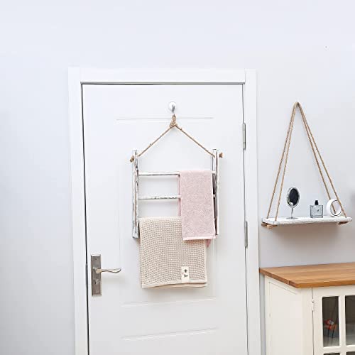 Horezer Hanging Towel Rack Wall-Mounted,Ladder Hand Towel Rack For Bathroom Hanging Blanket Ladder Rustic Farmhouse Decorative Towel Rack Storage Shelf #TOP4