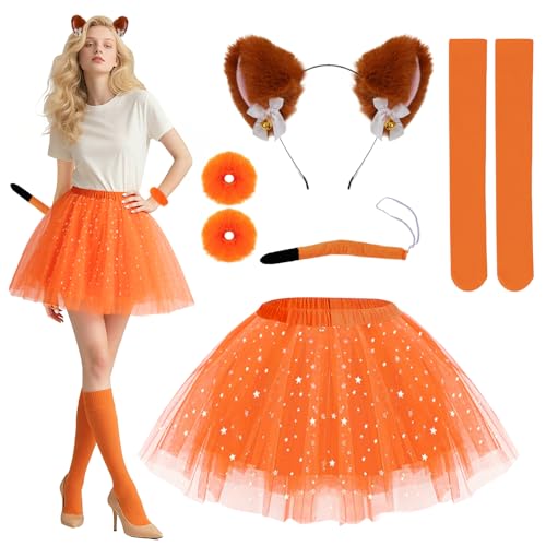 TOSZOLY Déguisement Renard Femme, Costume Tutu Renard pour Femme avec Serre-Tête et Accessoires, Costume Adulte pour Halloween, Anniversaire, Carnaval,...