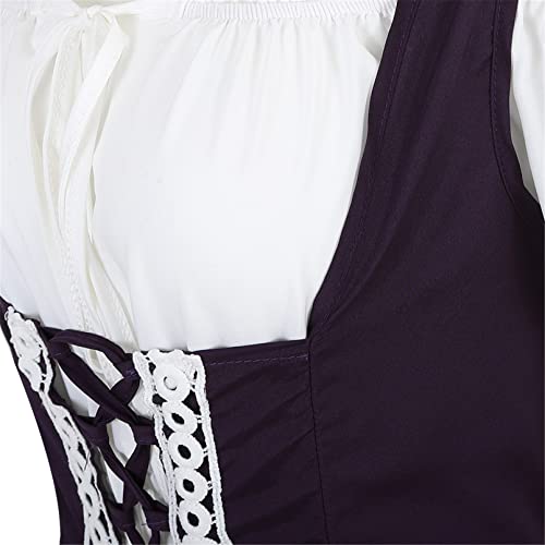 Renaissance Dress Women Costume Medieval Dress Womens Costumes Witch Peasant Dress Renaissance Costume For Women Pirate Dress White+Deep Purple-2Xl #TOP4