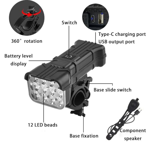 Bicycle Lights Front and Rear for Specialized Stumpjumper Comp, Ultra Bright Rechargeable Bike Light Set with Horn LCD Power Display Front & Rear Bicycle Lights