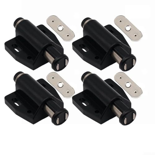 Honseadek Chiusura magnetica per porte aperte, per armadietti, armadietti, 4 pezzi, sistema di archiviazione magnetico per bagno, senza maniglia, colore: nero