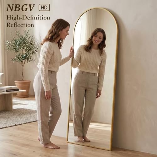 Image of 57 inchx18 inch Floor Mirror Full Length, Arched Full Length Mirror with Stand, Full Body Mirrors for Bedroom Living Room or Cloakroom Gold