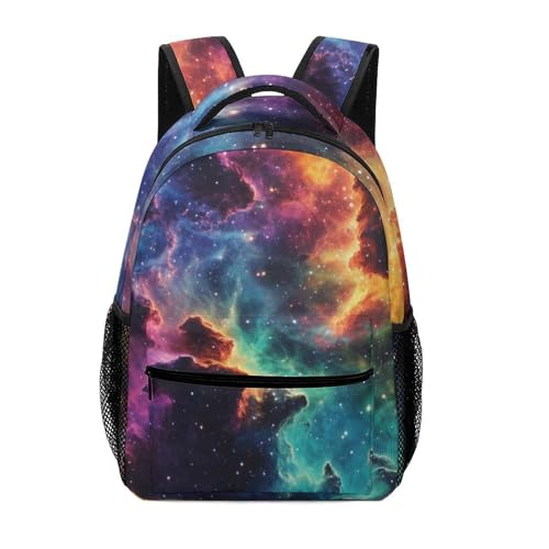 GNEW Kids Space Backpack for Boys Girls, Galaxy Backpack,Universe Nebula Bookbags, Large Capacity 16.5 Inch Elementary Middle High School Bookbag Travel Laptop Backpack, Colorful