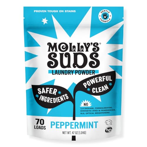 Molly's Suds Original Laundry Detergent Powder | Clean Laundry Detergent Powder for Sensitive Skin | Simple, Effective Ingredients, Stain Fighting | 70 Loads (Peppermint)