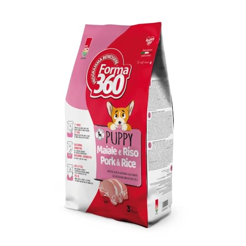 Puppy Maiale e Riso Forma 360 - Crocchette per Cuccioli e Femmine in Gravidanza e Allattamento - Alimento Completo - Sacco 3 kg
