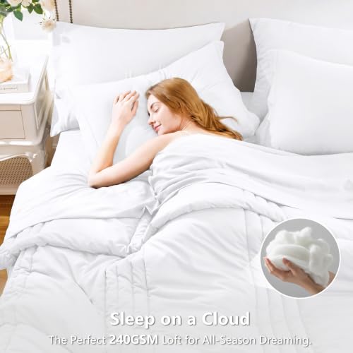 Image of CozyLux Full Size Comforter Sets White - 7 Pieces Bed in a Bag, Modern Vertical Quilted Room Decor, Soft All-Season Bedding Gift with Comforter, Sheets, Pillowcases & Shams