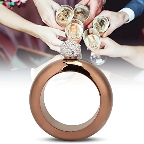 Bangle Flask, 3.5Oz Stainless Steel Innovative O Shape Hip Flask Wrist Decortaion Crystal Lid Lightweight Bracelet Jug For Dance Party, Birthday, Bar(Bronze) #TOP4