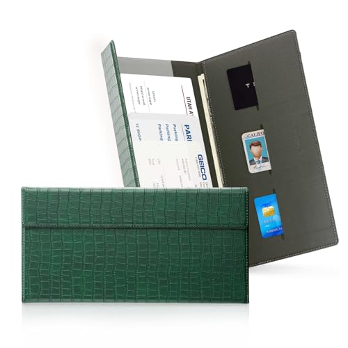 Image of CoBak Leather Car Registration and Insurance Holder with Magnetic Compartment - Vehicle Glove Box Organizer for Driver License, Cards, Emergency Cash - Auto Truck Accessories Case, Dark Green