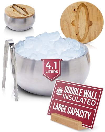 Gusto Nostro 4.1L Insulated Ice Bucket with Lid and Tongs, Double Wall Stainless Steel Ice Bucket Large, BPA Free Ice Bucket for Cocktail Bar, Keeps Champagne, Wine, Beer Chill for Parties
