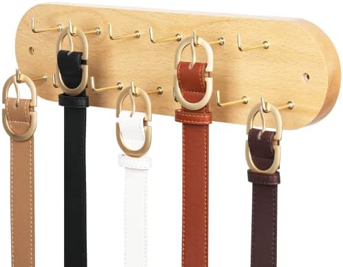 Belt Hanger for Closet, Holds Over 28 Belts, Wooden Belt Organizer Rack with 360° Swivel Hook, Belt Hanger Wall Mount Belt Rack Belt Display Hanger Belt Holder Organizer for Closet, Wall, Door