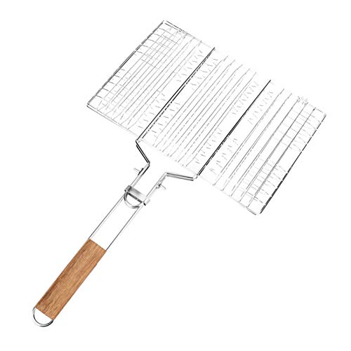 Tyenaza Grillrost, Grillkorb aus Edelstahl, Grillkorb für Fische, Grill, Grill, Werkzeugkorb, Grill, Fisch mit Holzgriff für Fisch, Gemüse, Garnelen