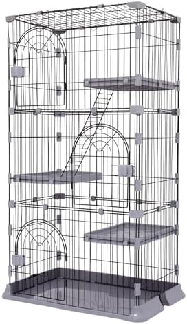 （15:30時点） PETTOM 猫 ケージ キャットケージ 2/3段 猫ゲージ ワイド扉 多頭飼い 脱走防止 留守番 保護 脱走防止 多頭飼い 多頭 スチール ペットケージ (グレー色3段 74*50*132cm)
