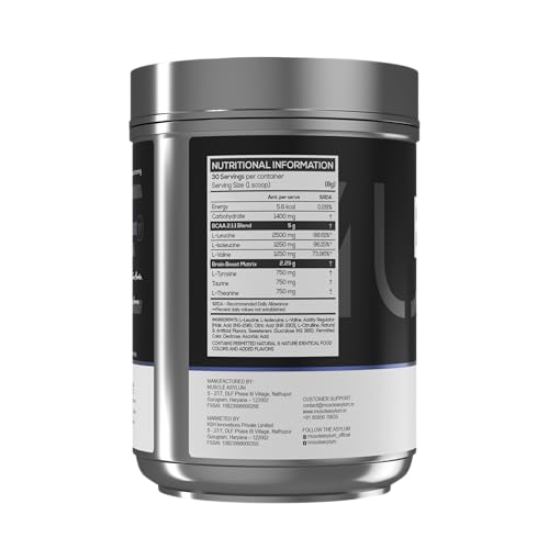 Image of Muscle Asylum BCAA Powder - 240g (30 Servings) Blue Razz | Muscle Recovery, Energy & Focus Support | Essential Amino Acids for Workout Performance