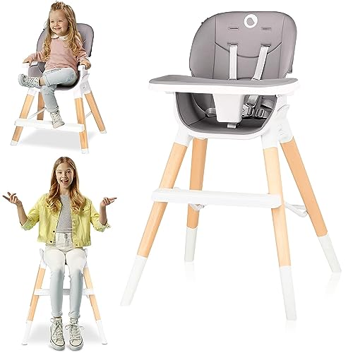 LIONELO Mona trona para bebés 4 en 1, ajustable, plegable, tronas de bebe, pies antideslizantes, de 6 a 36 meses, cinturones de seguridad, capacidad de carga de hasta 15 kg / 25 kg / 75 kg (Grey)