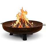 Moodz Feuerschale 100cm - Feuerschalen für den Garten - Feuerstelle Outdoor & Feuertonne - Feuerschale aus 3 MM Dick Cortenstahl - Feuerkorb für den Garten - 100x100x23,5cm - Mit Füßen und Griff