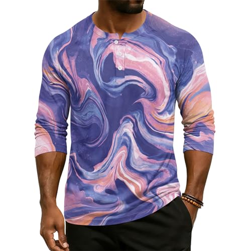 Men’s Fashion Casual Loose Pullover Tops Printed 3/4 Sleeve Blouses 3 Button Crew Neck Comfortable Henley Shirts