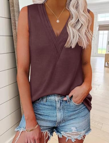 Womens Casual Tank Tops Summer Sleeveless Tops V Neck T Shirts Loose Fit Trendy Travel Vacation Casual Tee Shirt2
