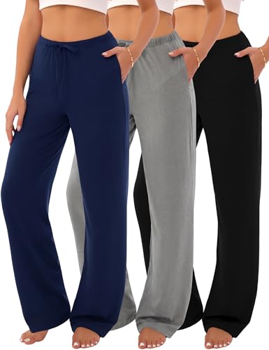 JOYLADY 3-Pack Womens Pajama Pants with Drawstring Soft Sleep & Lounge Pants Set B-M