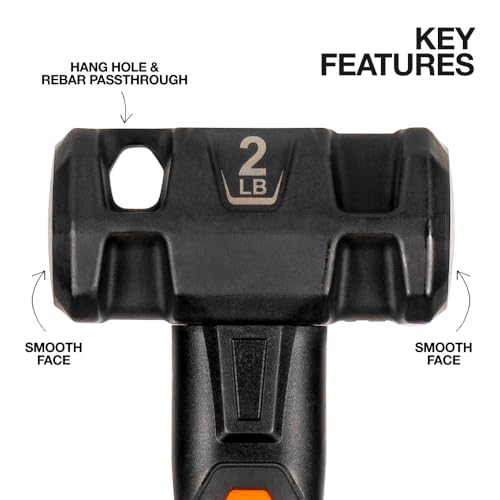 Klein Tools H80692 Sledge Hammer, 2-Pound Smooth Face Drilling Hammer with Fiberglass Handle, Shock-Resistant Design for Striking and Demolition, Includes Lanyard Hole by KLEIN TOOLS - Image 2