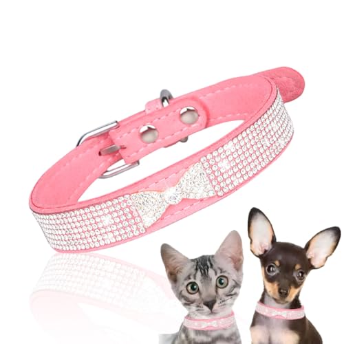 YIMVUNZ Collare di Diamanti per Animali Domestici Collari per cani Regolabili con Strass per Cani di Piccola Taglia e Gatti Guinzaglio con Collare per Cani Diamante di Cristallo Rosa