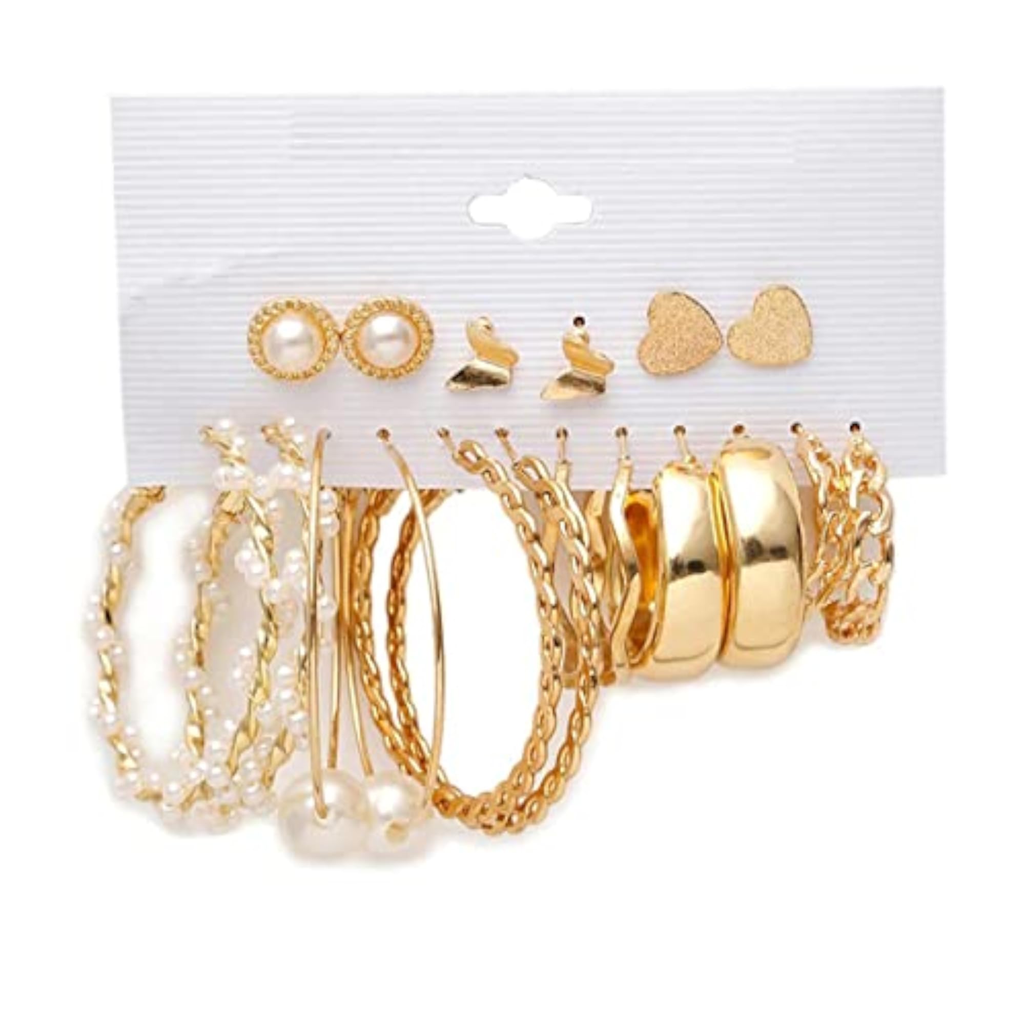 Plated Studs and Hoop Earrings Set of 9