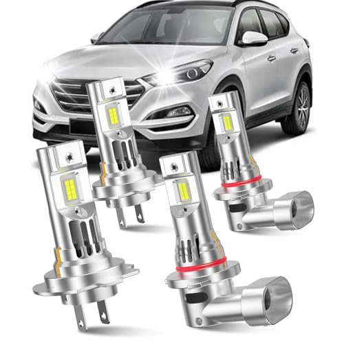 rosunmantic Fit for Hyundai Elantra 2014 2015 2016 (with Projector) 2017 2018 Light Bulbs, High Beam Low Beam Combo, Direct Plug Design with Cooling Fan,6000K White, Pack of 4