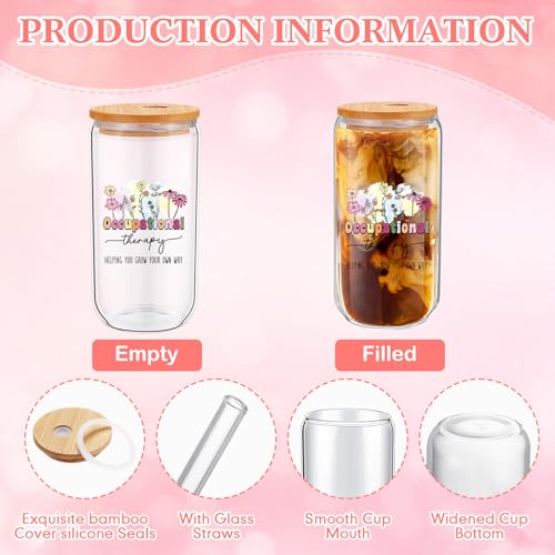 Kacctyen 3 Pcs Occupational Therapy Gift for Women Occupational Therapist Makeup Bag with Keychain 17 oz Inspirational Glass Cups with Lids and Straws Therapy Gifts for Therapists OT Women - Image 6